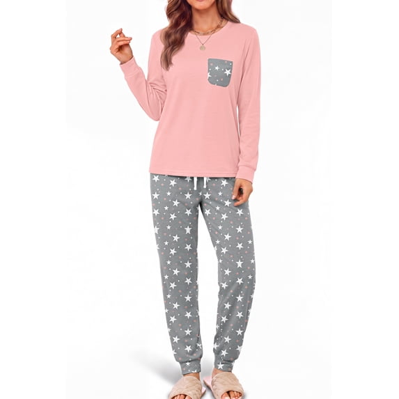 Fantaslook Women Pajama Sets 2 Piece Long Sleeve Pajama Sets With Long Printed Jogger Pants Sleepwear Loose Lounge Sets