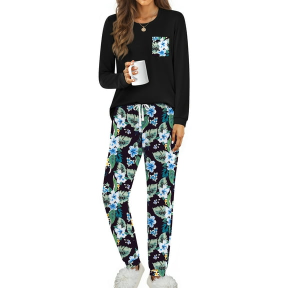 Fantaslook Women Pajama Sets 2 Piece Long Sleeve Pajama Sets With Long Printed Jogger Pants Sleepwear Loose Lounge Sets