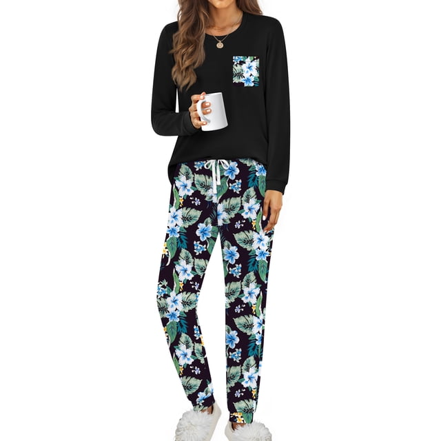 Fantaslook Women Pajama Sets 2 Piece Long Sleeve Pajama Sets With Long Printed Jogger Pants Sleepwear Loose Lounge Sets