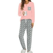FANTASLOOK Women Pajama Sets 2 Piece Long Sleeve Pajama Sets With Long Printed Pants Sleepwear Loose Lounge Sets