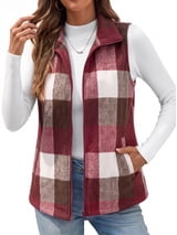 Fantaslook Women Plaid Outerwear Vest Lightweight Sleeveless Jackets Zipper Fall Winter Coats with Pockets