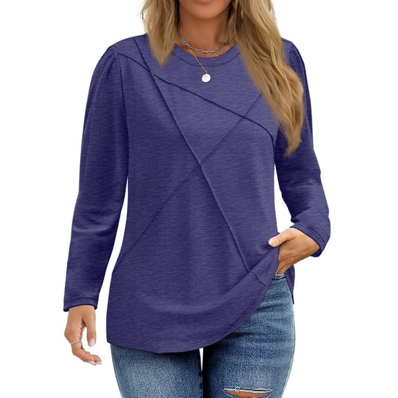Fantaslook Women Plus Size Tops Pleated Crewneck Long Sleeve Shirts Dressy Casual Blouses Fall Tunic Tops