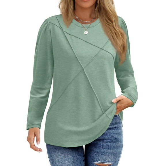 Fantaslook Women Plus Size Tops Pleated Crewneck Long Sleeve Shirts Dressy Casual Blouses Fall Tunic Tops