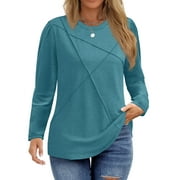 FANTASLOOK Women Plus Size Tops Pleated Crewneck Long Sleeve Shirts Dressy Casual Blouses Fall Tunic Tops