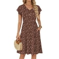 thumbnail image 1 of Fantaslook Women Summer Dresses V Neck Ruffle Sleeve Casual Flowy Sundresses Button Floral Midi Dress with Pockets, 1 of 8