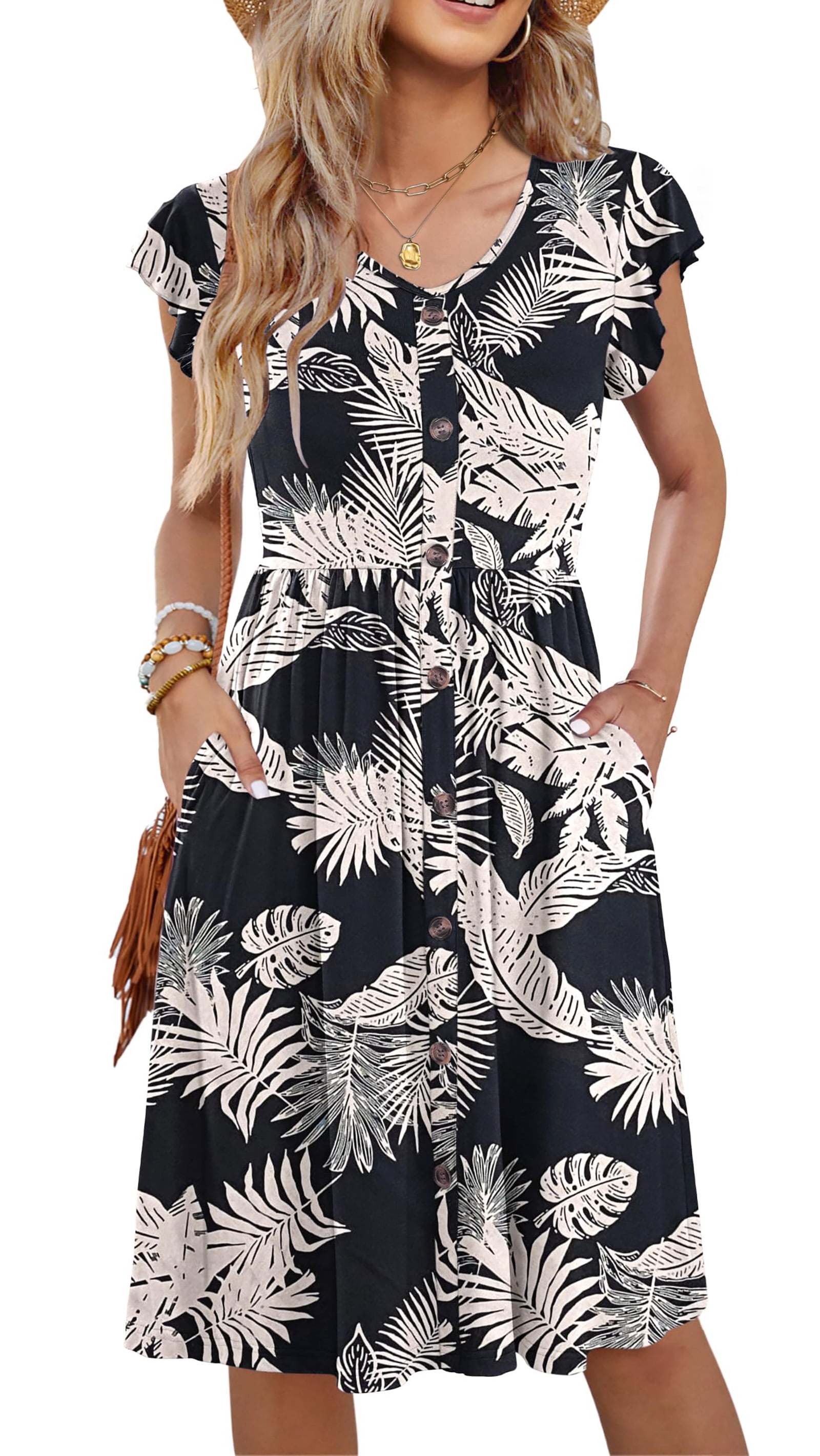 Fantaslook Women Summer Dresses V Neck Ruffle Sleeve Casual Flowy ...