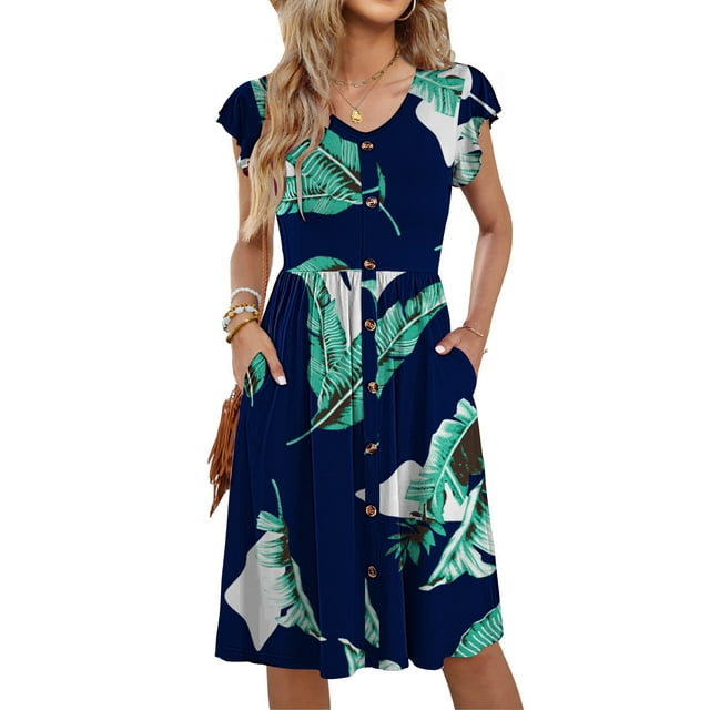 Fantaslook Women Summer Dresses V Neck Ruffle Sleeve Casual Flowy ...