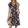 thumbnail image 1 of Fantaslook Women Summer Dresses V Neck Ruffle Sleeve Casual Flowy Sundresses Button Floral Midi Dress with Pockets, 1 of 8