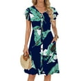 thumbnail image 1 of Fantaslook Women Summer Dresses V Neck Ruffle Sleeve Casual Flowy Sundresses Button Floral Midi Dress with Pockets, 1 of 8
