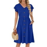 Fantaslook Women's Summer Dresses V Neck Ruffle Sleeve Flowy Floral ...