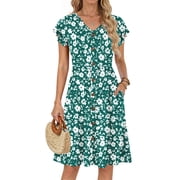 Fantaslook Women's V Neck Ruffle Sleeve Midi Dress with Pockets, Sizes S-2XL