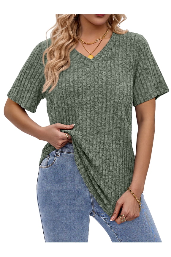 Women Tops V Neck Short Sleeve Shirts Dressy Casual Summer Tops Fashion Tunic Blouses