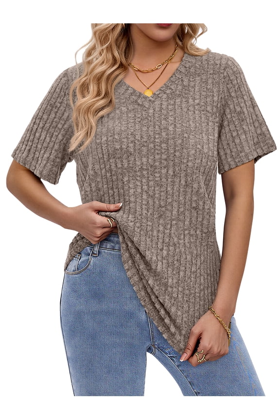 Women Tops V Neck Short Sleeve Shirts Dressy Casual Summer Tops Fashion Tunic Blouses