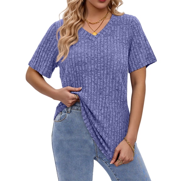 Fantaslook Women Tops V Neck Short Sleeve Shirts Dressy Casual Summer Tops Fashion Tunic Blouses