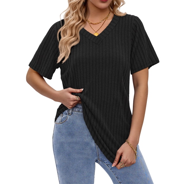 Fantaslook Women Tops V Neck Short Sleeve Shirts Dressy Casual Summer ...