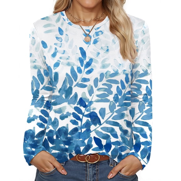 Fantaslook Women Tunic Tops Casual Long Sleeve Shirts Crew Neck Fall Tops Basic Tees Floral Dressy Blouses