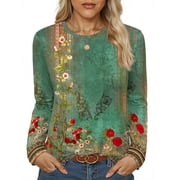 FANTASLOOK Women Tunic Tops Casual Long Sleeve Shirts Crew Neck Fall Tops Basic Tees Floral Dressy Blouses