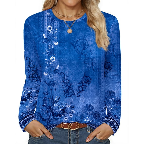 Fantaslook Women Tunic Tops Casual Long Sleeve Shirts Crew Neck Fall Tops Basic Tees Floral Dressy Blouses