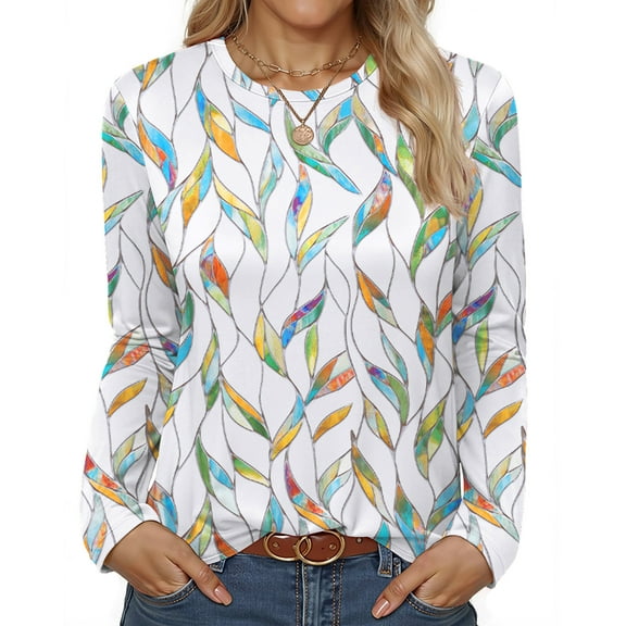 Fantaslook Women Tunic Tops Casual Long Sleeve Shirts Crew Neck Fall Tops Basic Tees Floral Dressy Blouses