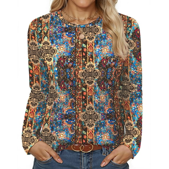 Fantaslook Women Tunic Tops Casual Long Sleeve Shirts Crew Neck Fall Tops Basic Tees Floral Dressy Blouses