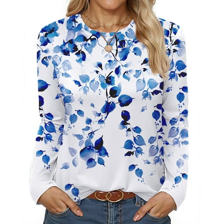 Fantaslook Women Tunic Tops Casual Long Sleeve Shirts Crew Neck Fall Tops Basic Tees Floral Dressy Blouses