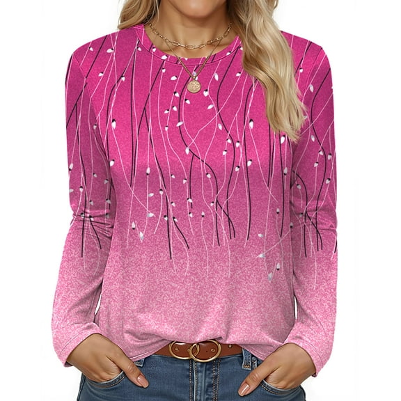 Fantaslook Women Tunic Tops Casual Long Sleeve Shirts Crew Neck Fall Tops Basic Tees Floral Dressy Blouses
