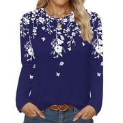 Fantaslook Women Tunic Tops Casual Long Sleeve Shirts Crew Neck Fall Tops Basic Tees Floral Dressy Blouses