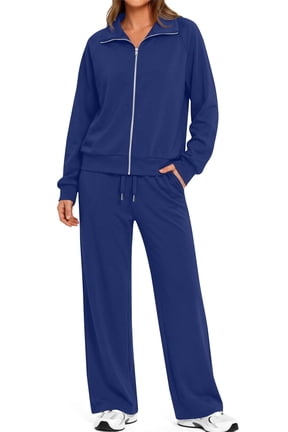 Two Piece Sets for Women Fall Outfits Lapel Long Sleeve Zipper Sweatshirts and Wide Leg Pants Lounge Tracksuits Sets