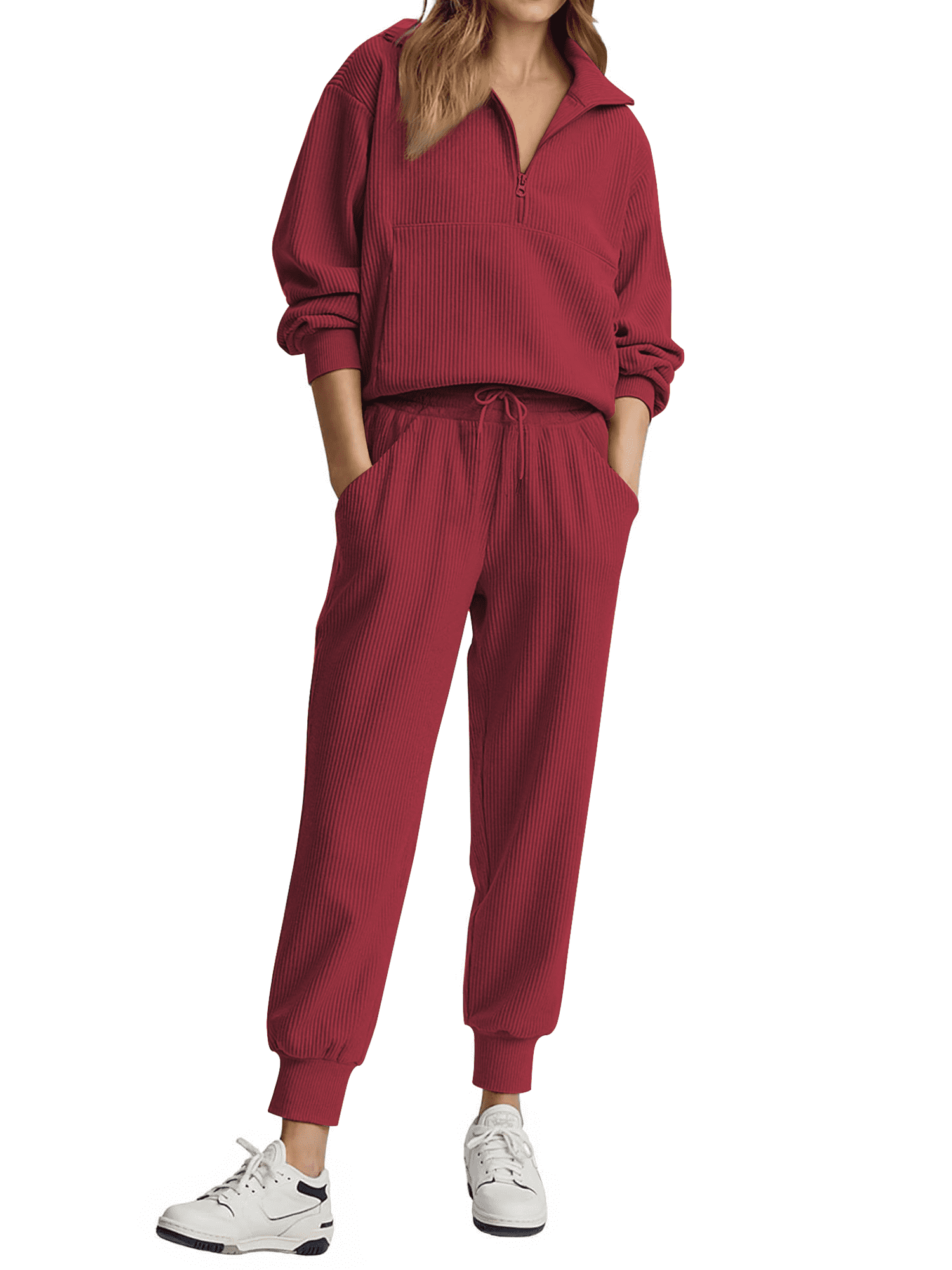 Walmart Black Friday Deals 2025 Fantaslook Womens 2 Piece Outfits Long Sleeve Half Zip Sweatsuits with Pockets Pullover Lounge Set