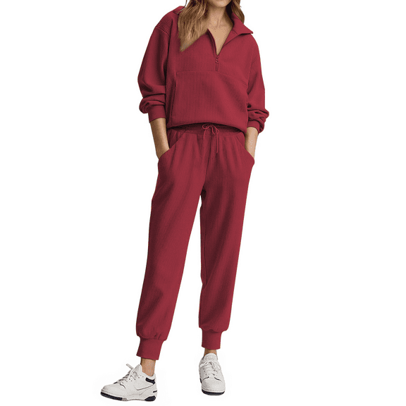 Fantaslook Womens 2 Piece Outfits Long Sleeve Half Zip Sweatsuits with Pockets Pullover Lounge Set