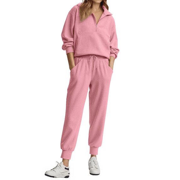 Fantaslook Womens 2 Piece Outfits Long Sleeve Half Zip Sweatsuits with Pockets Pullover Lounge Set