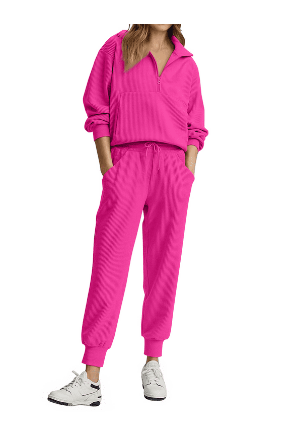 Womens 2 Piece Outfits Long Sleeve Half Zip Sweatsuits with Pockets Pullover Lounge Set