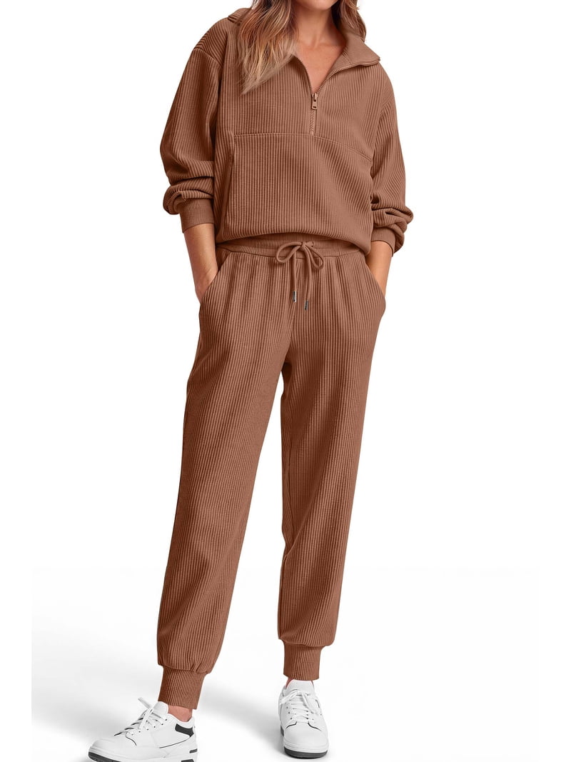 Fantaslook Womens 2 Piece Sweatsuit, Long Sleeve Half Zip Pullover 