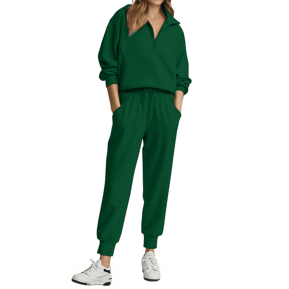 Fantaslook Womens 2 Piece Outfits Long Sleeve Half Zip Sweatsuits with Pockets Pullover Lounge Set
