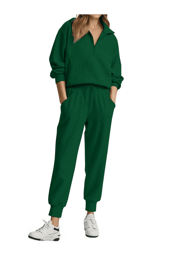Womens 2 Piece Outfits Long Sleeve Half Zip Sweatsuits with Pockets Pullover Lounge Set