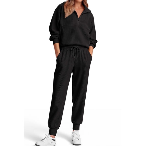 Fantaslook Womens 2 Piece Sets Long Sleeve Half Zip Sweatsuits Lounge Jogger Tracksuit with Pockets Vacation Fall Outfits