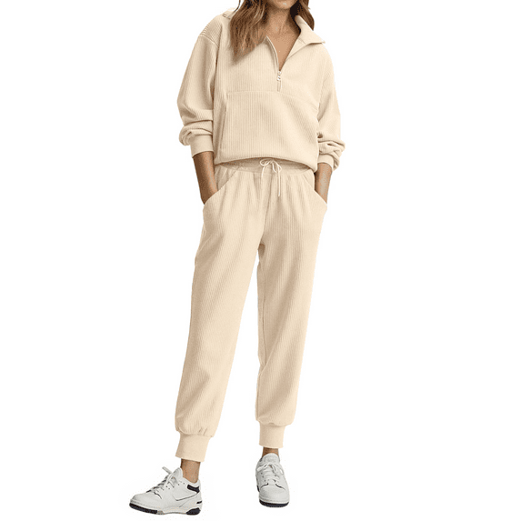 Fantaslook Womens 2 Piece Outfits Long Sleeve Half Zip Sweatsuits with Pockets Pullover Lounge Set