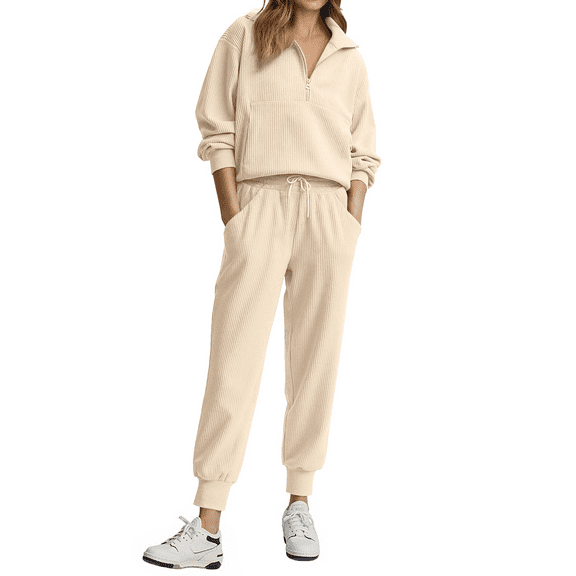 Fantaslook Womens 2 Piece Outfits Long Sleeve Half Zip Sweatsuits with Pockets Pullover Lounge Set