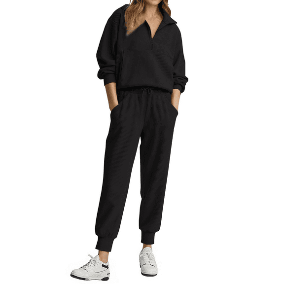 Fantaslook Womens 2 Piece Outfits Long Sleeve Half Zip Sweatsuits with Pockets Pullover Lounge Set