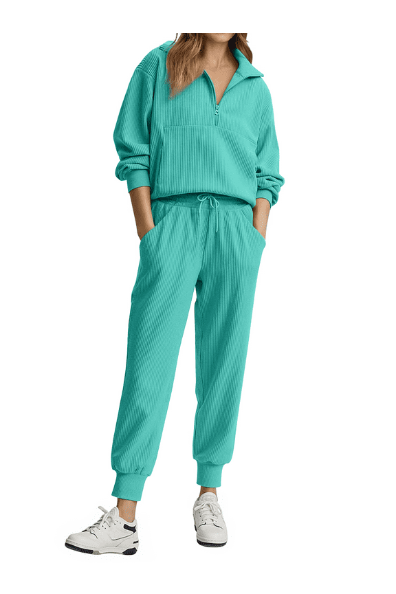 Womens 2 Piece Outfits Long Sleeve Half Zip Sweatsuits with Pockets Pullover Lounge Set
