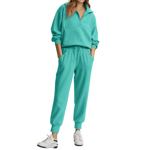 Fantaslook Womens 2 Piece Outfits Long Sleeve Half Zip Sweatsuits with Pockets Pullover Lounge Set