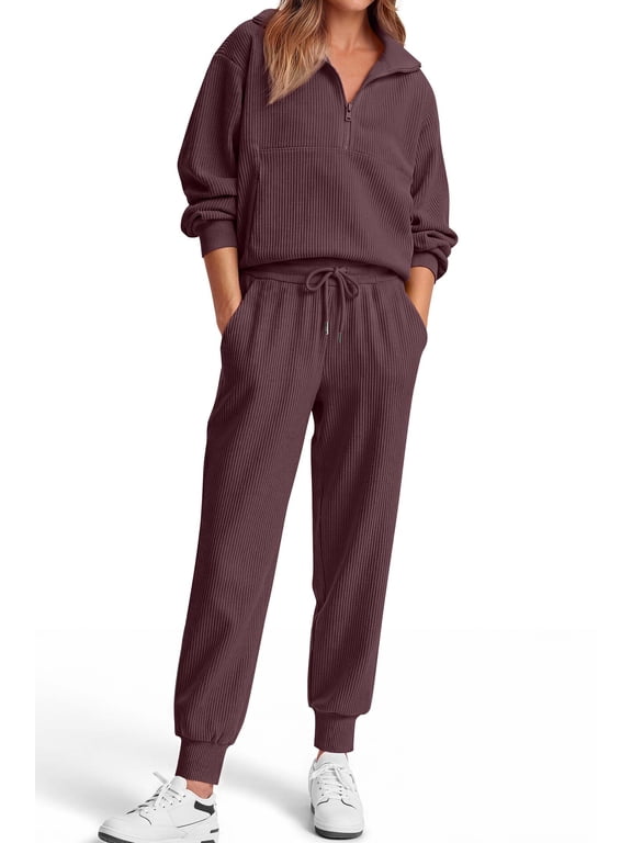 Womens 2 Piece Sets Long Sleeve Half Zip Sweatsuits Lounge Jogger Tracksuit with Pockets Vacation Fall Outfits