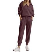 FANTASLOOK Womens 2 Piece Outfits Long Sleeve Half Zip Sweatsuits with Pockets Pullover Lounge Set