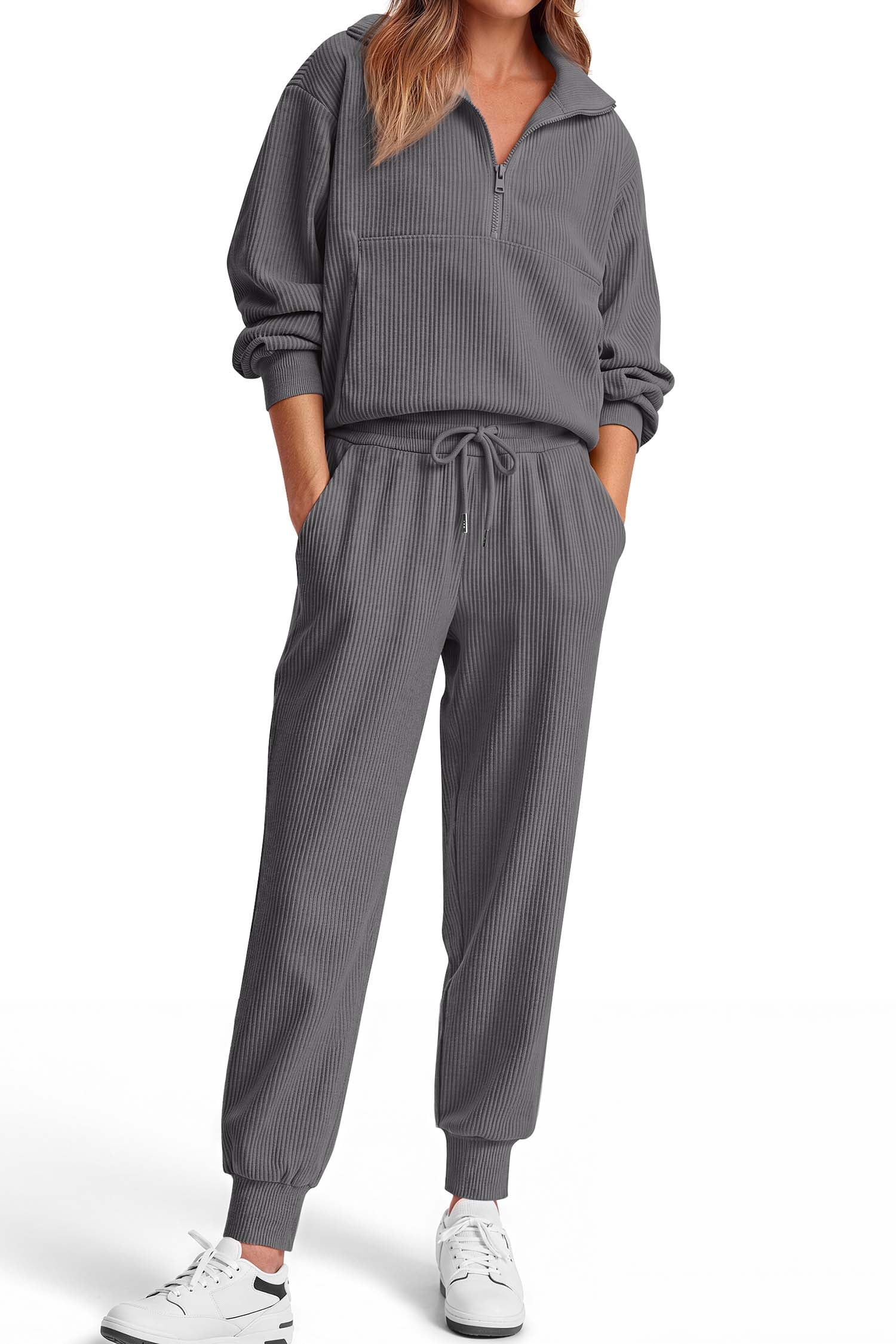 Fantaslook Womens 2 Piece Sweatsuit, Long Sleeve Half Zip Pullover