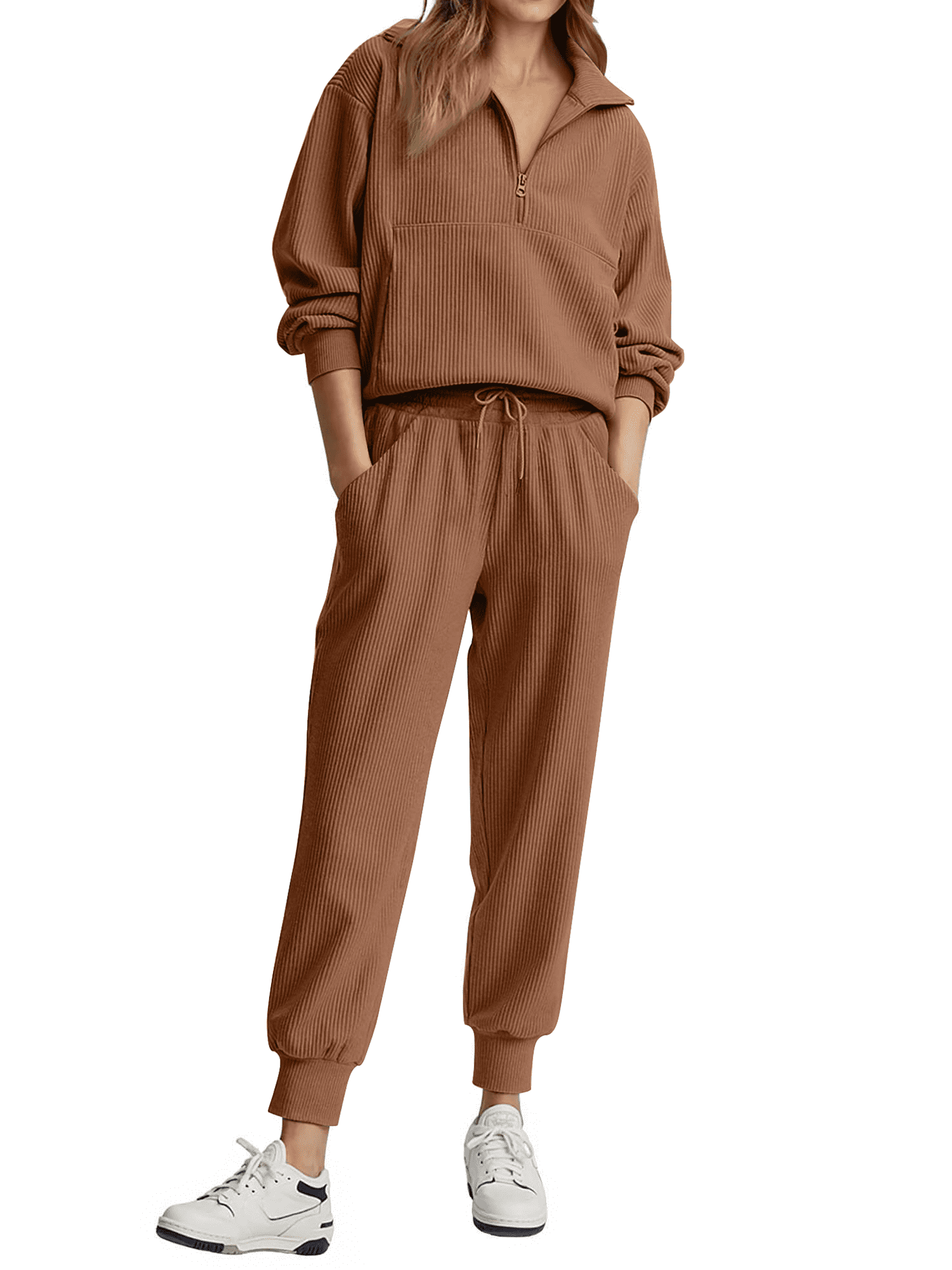 Fantaslook Womens 2 Piece Outfits Long Sleeve Half Zip