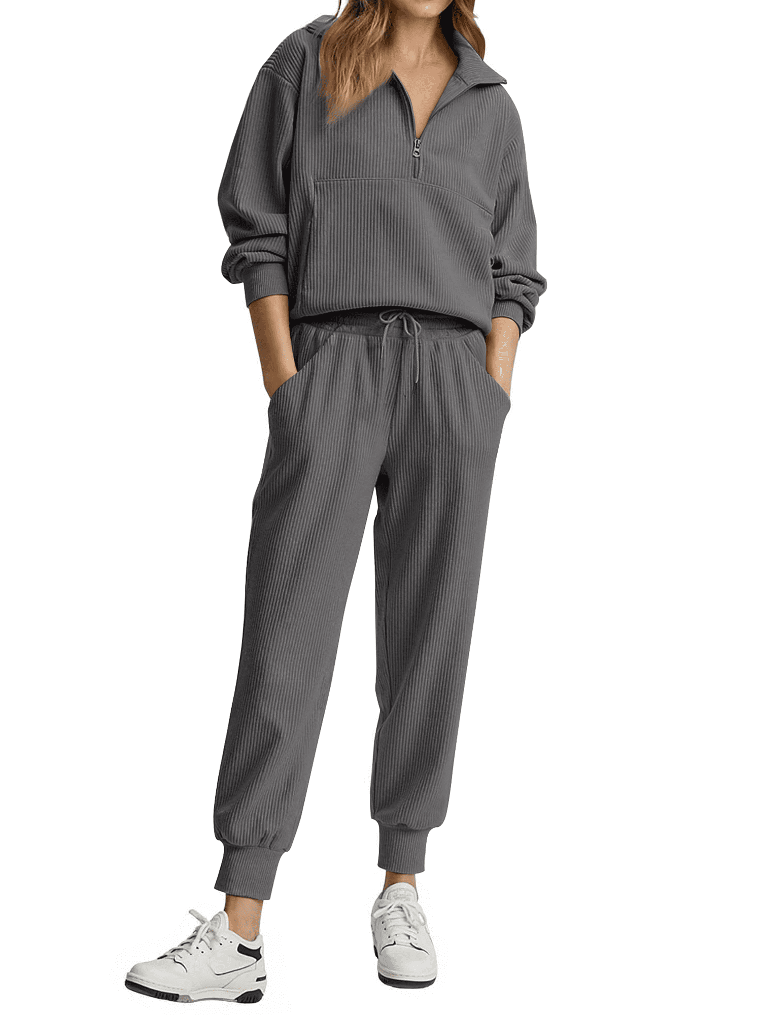 Fantaslook Womens 2 Piece Outfits Long Sleeve Half Zip