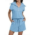 thumbnail image 1 of Fantaslook Womens 2 Pieces Outfits Half Zip Lapel Collar Lounge Set Cap Sleeve Summer Sets with Pockets, 1 of 9