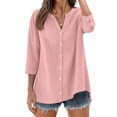 thumbnail image 1 of Fantaslook Womens 3/4 Sleeve Button Down Shirts V Neck Roll Up Sleeve Tops Cotton Linen Casual Summer Blouses Shirts, 1 of 10