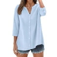 thumbnail image 1 of Fantaslook Womens 3/4 Sleeve Button Down Shirts V Neck Roll Up Sleeve Tops Cotton Linen Casual Summer Blouses Shirts, 1 of 10