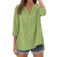 thumbnail image 1 of Fantaslook Womens 3/4 Sleeve Button Down Shirts V Neck Roll Up Sleeve Tops Cotton Linen Casual Summer Blouses Shirts, 1 of 10